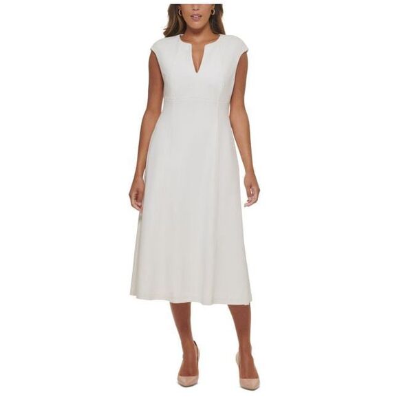 CALVIN KLEIN Dresses & Skirts - CALVIN KLEIN Womens White Lined Tie Cuffs Short Sleeve Sheath Dress 14